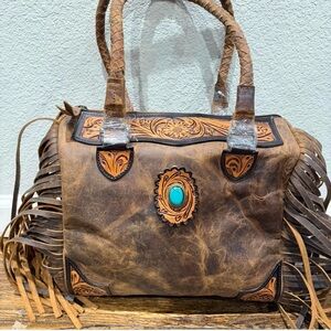 NWT! Bohemian Brown Leather speedy with Fringe and Turquoise Accent